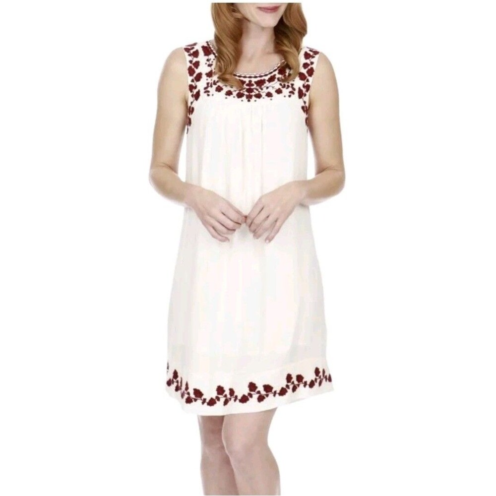 Lucky Brand Hannah Embroidered Boho White Shift Dress Size M Festival Peasant